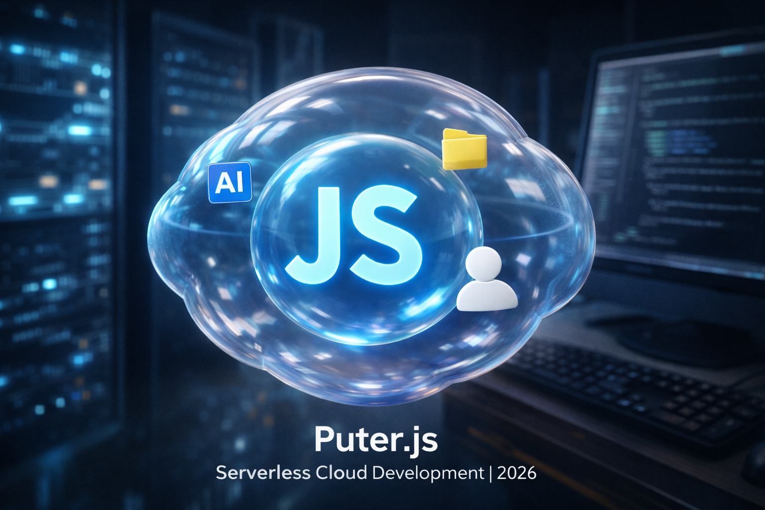 Puter.js serverless cloud development illustration for 2026.